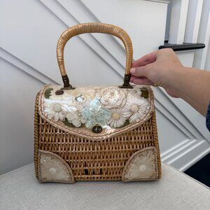 Vintage 1950s Marcus Brothers of Miami Wicker and Floral Purse Made in Japan